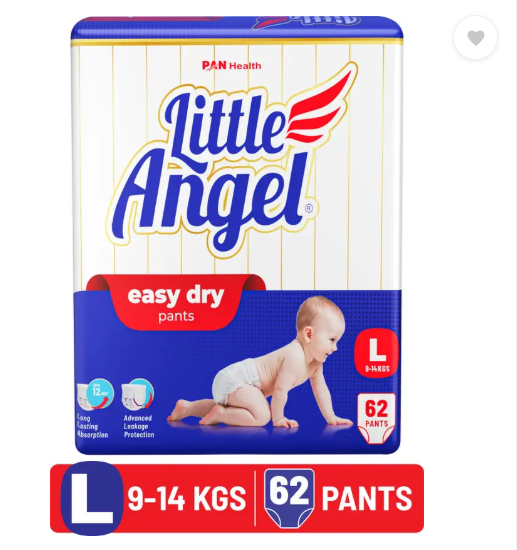 Little Angel Easy Dry Diaper Pants with 12 hrs absorption Large Size, 9-14 Kgs - L  (62 Pieces)