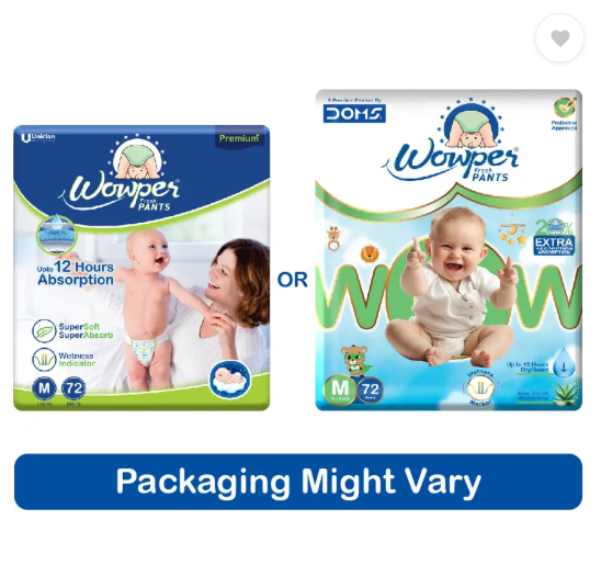 Wowper Fresh Baby Diaper Pants | Medium | 7-12 Kgs | Wetness Indicator - M  (72 Pieces)