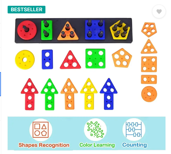 VrajVilla Stacking Toy Shape & Color Recognition Geometric Board Educational Column Puzzle  (Multicolor)