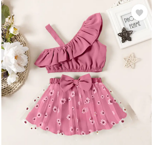 Baby Girls Party(Festive) Top Skirt  (Pink)