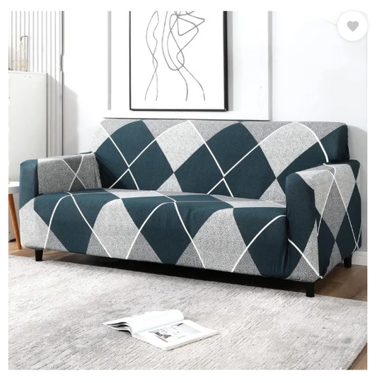 B BESTILO Polyester Checkered 4 Seater Sofa Cover  (Blue Pack of 1)