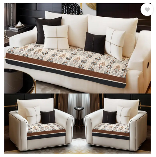 DECORIAN Velvet Geometric 3+1+1 Seater Sofa Cover  (Ikkat Pack of 3)