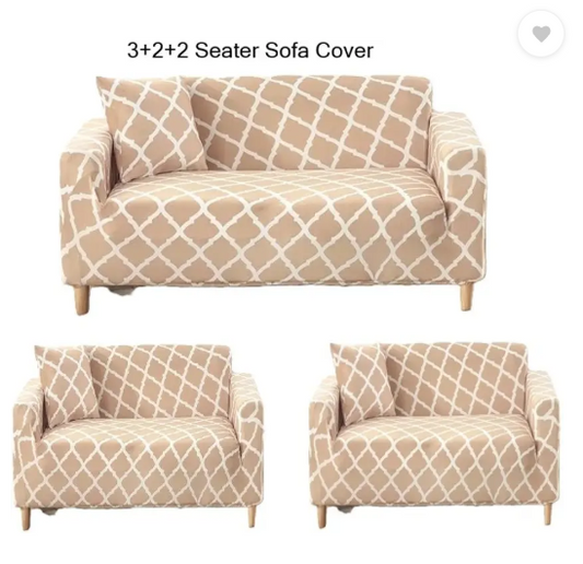 TONY STARK Polycotton Geometric 3+2+2 Seater Sofa Cover  (Moroccan Beige Pack of 3)