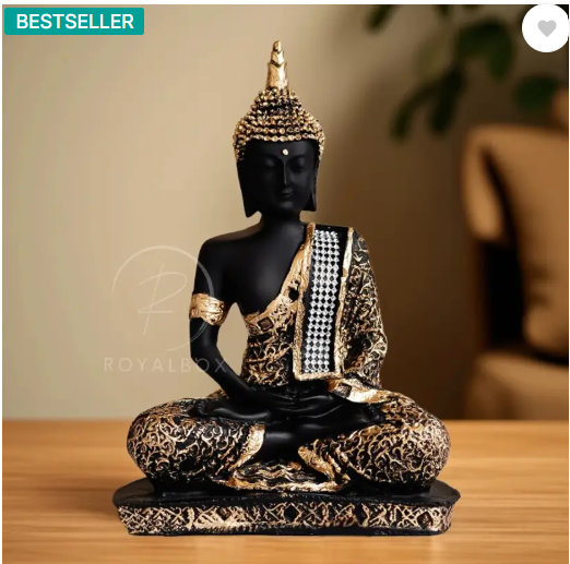 Royalbox Meditating Buddha Statue For Home Decor Idol Decorative Showpiece - 17 cm  (Polyresin, Gold)