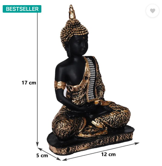 Royalbox Meditating Buddha Statue For Home Decor Idol Decorative Showpiece - 17 cm  (Polyresin, Gold)