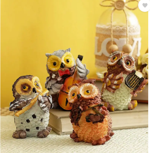 Xeekart Set of 4 Owls Playing Musical Instruments Showpiece Figurines Garden Statues Decoration Decorative Showpiece - 9 cm  (Polyresin, Multicolor)