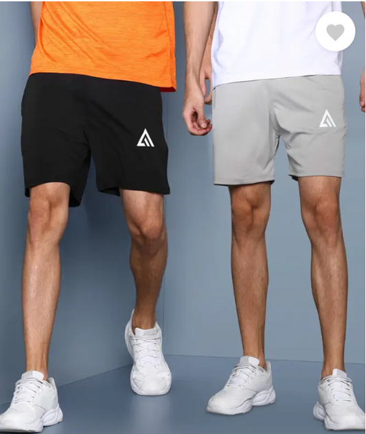 Pack of 2 Solid Men Black, Grey Basic Shorts, Beach Shorts, Baggy Shorts, Gym Shorts, Cycling Shorts