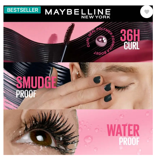 MAYBELLINE NEW YORK Hypercurl Waterproof Mascara, Longlasting, Curls Lashes, Highly Pigmented Colour 9.2 ml  (Black)