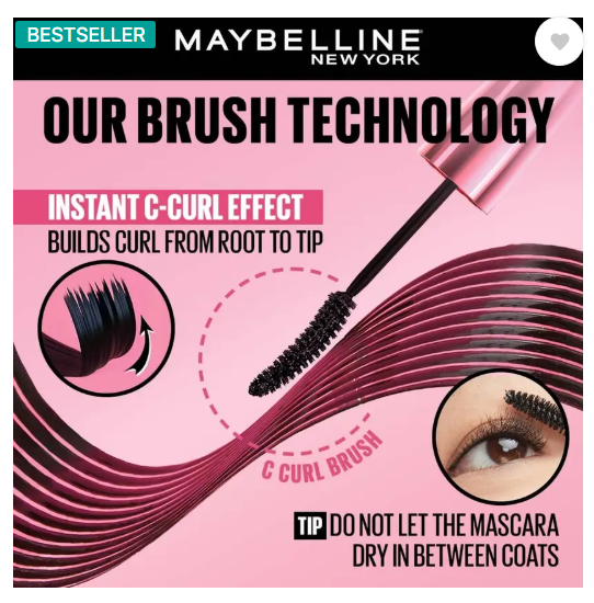 MAYBELLINE NEW YORK Hypercurl Waterproof Mascara, Longlasting, Curls Lashes, Highly Pigmented Colour 9.2 ml  (Black)