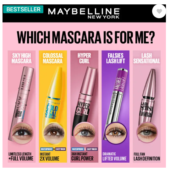 MAYBELLINE NEW YORK Hypercurl Waterproof Mascara, Longlasting, Curls Lashes, Highly Pigmented Colour 9.2 ml  (Black)