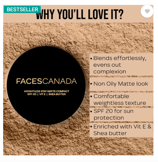 FACES CANADA Weightless Stay Matte Powder | Oil Control Compact  (Ivory, 9 g)