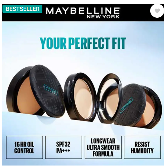 MAYBELLINE NEW YORK Fit Me Matte + Poreless Powder|16H Oil Control with SPF 32|Matte Finish Compact  (330, Toffee, 6 g)