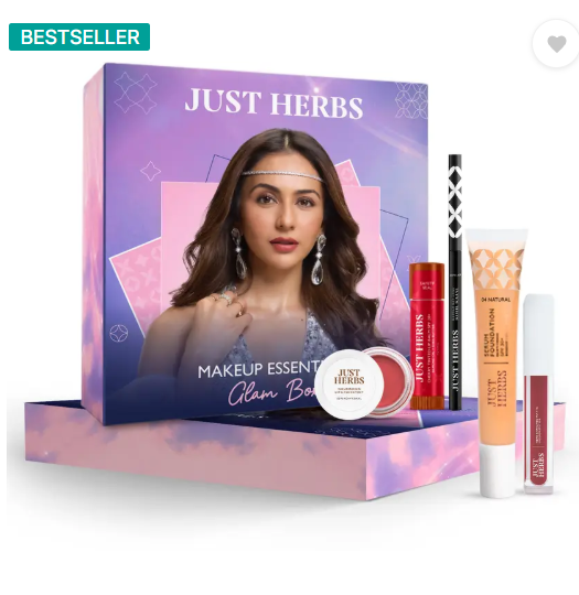 Just Herbs Makeup Glam Kit with Lip Balm, Foundation, Liquid Lipstick, Cheek Tint & Kajal