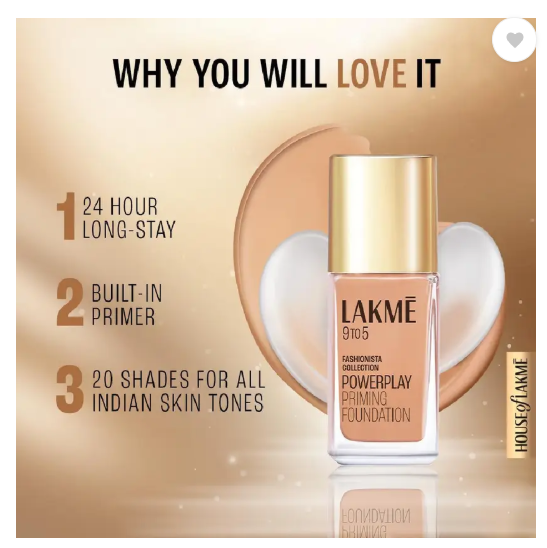 Lakmé 9to5 Powerplay Priming Foundation, Built in Primer, SPF 20 Foundation  (Neutral Chestnut, 25 ml)