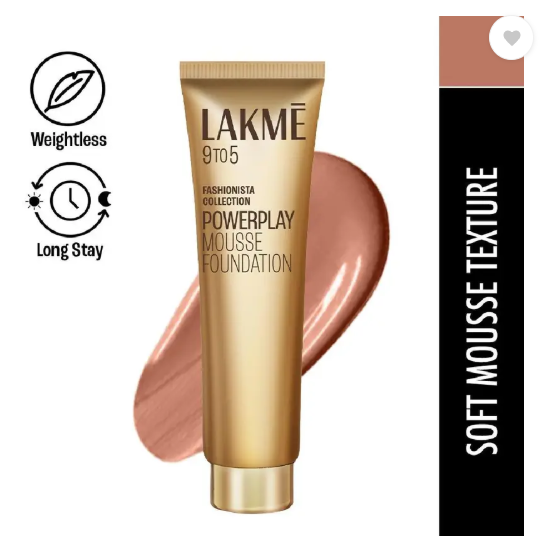 Lakmé 9 to 5 Weightless Mousse Foundation  (04 Rose Honey, 25 g)