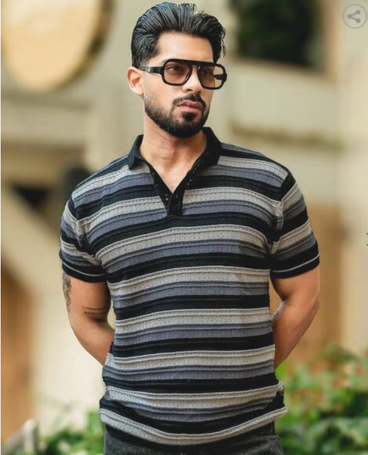 MANIAC Men Stripes Slim Fit Polo T-shirt