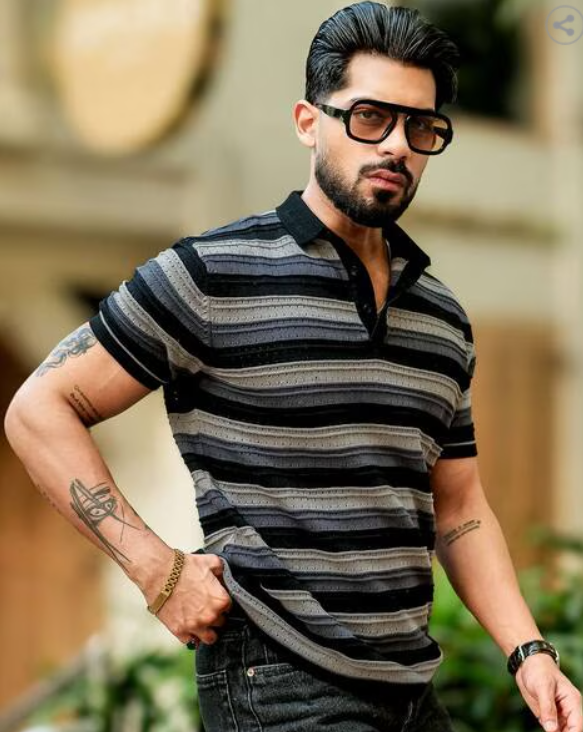MANIAC Men Stripes Slim Fit Polo T-shirt