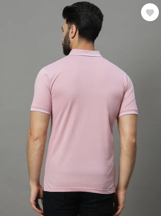 UNIBERRY | Men Solid Polo Neck Cotton Blend Pink T-Shirt