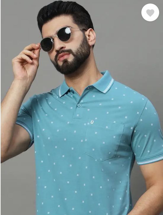 UNIBERRY  | Men Printed Polo Neck Cotton Blend Blue T-Shirt