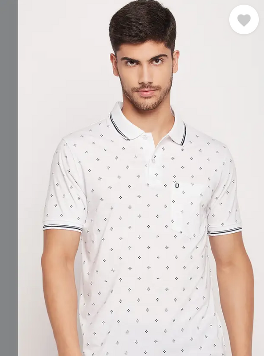 UNIBERRY  |  Men Printed Polo Neck Cotton Blend White T-Shirt